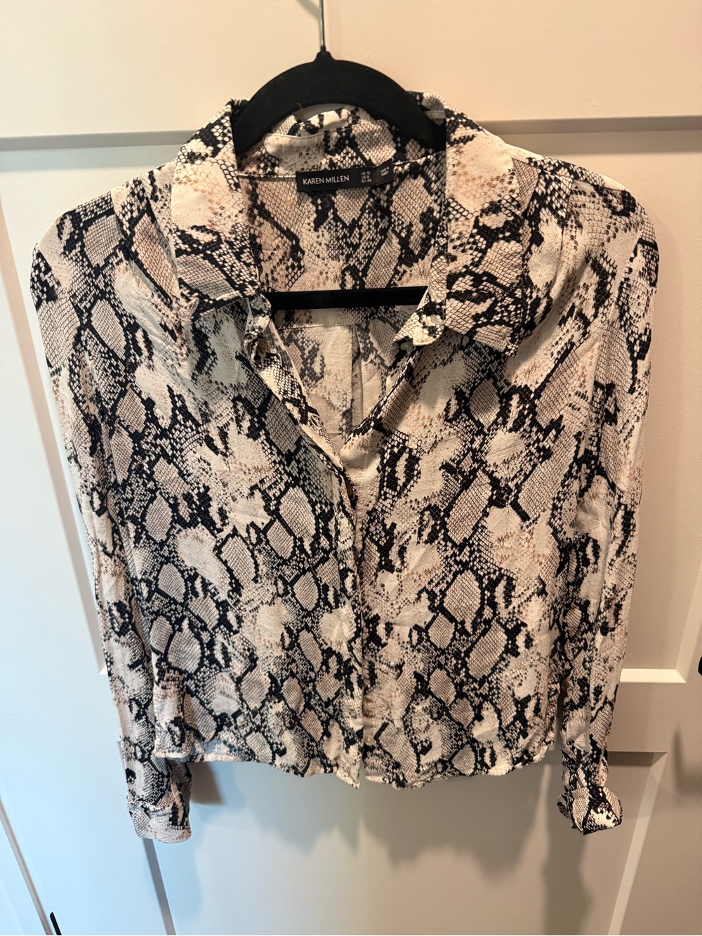 Karen Millen Snake Print Button Front Blouse 100% Viscose US 8 UK 12